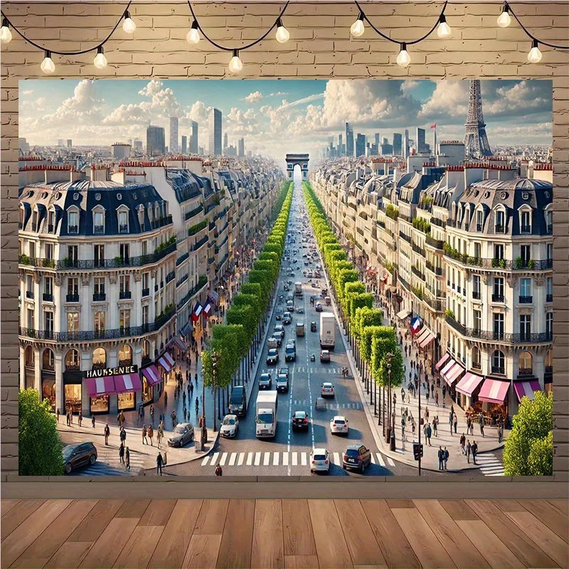 1-teiliger Polyester-Hintergrundstoff von Champs-Elysees in Paris, Raumdekorationsbanner, Partydekorationen