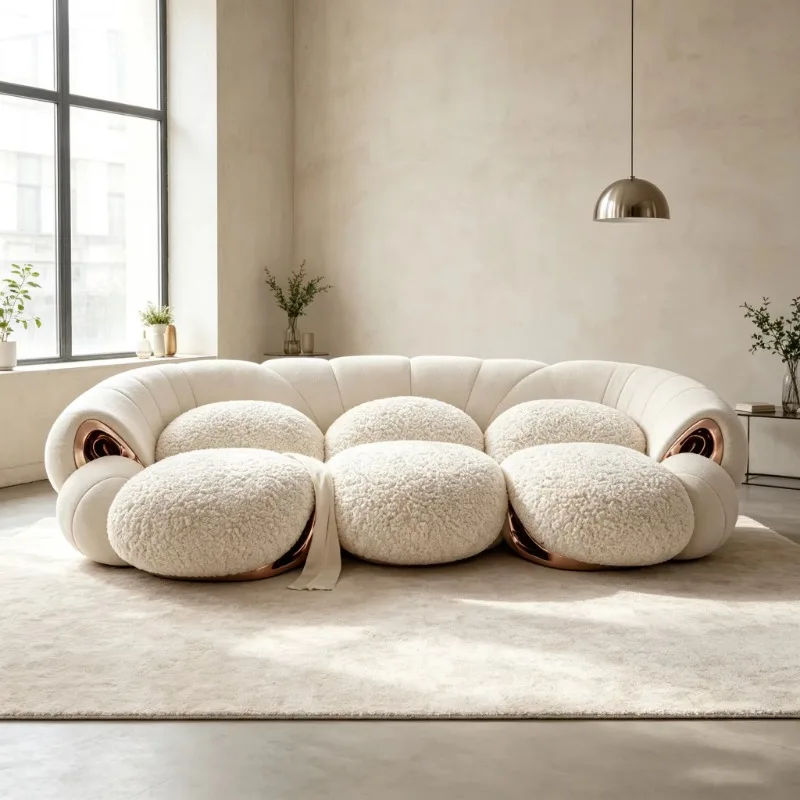 Creative circular curved combination sofa electroplated glass fiber frame luxury art sofa suitable for villa hotel living room