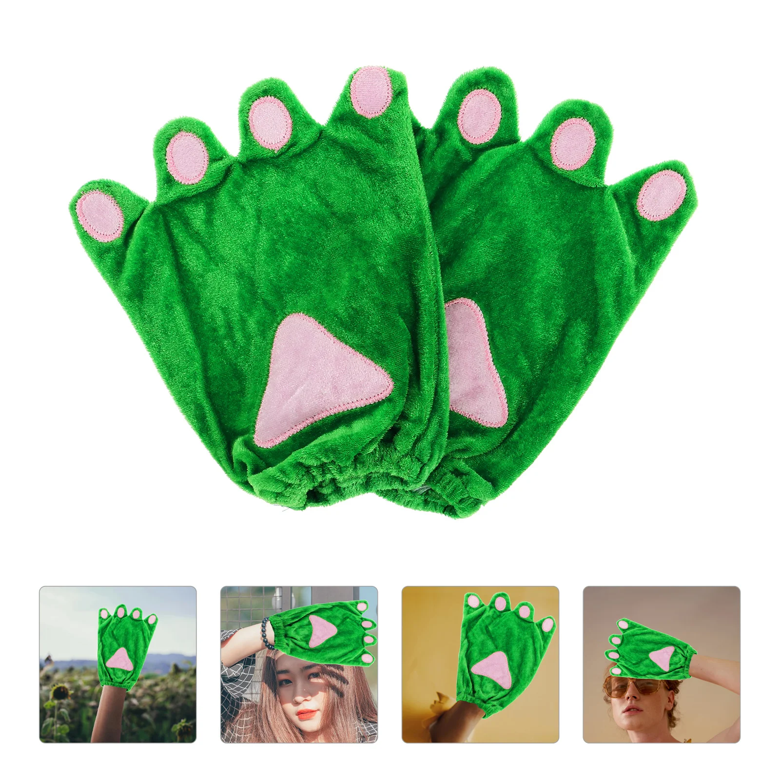 

1 Pair Frog Paw Gloves Bear Plush Paw Cute Hand Paw Cosplay Costume Accessories For Halloween Green plush dinosaur gloves