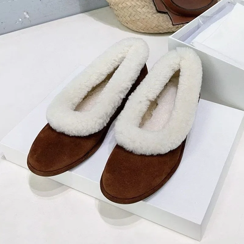 Mary Jane Shoes Plush Lining Keep Warm Walking Shoes Women Cow Suede  Shallow Mouth Single Shoes Winter Round Toe Flat Shoes