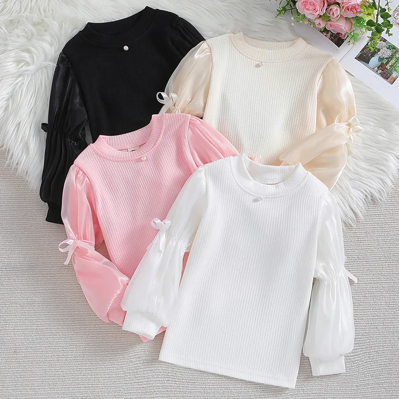 Girls\' bottoming shirt spring and autumn2024new fashionable stylish inner girl lantern sleeve Princess Lolita top fashion