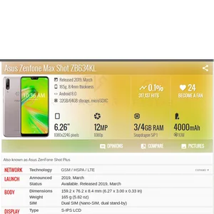 Asus Zenfone Max Shot ZB634KL 6.26 بوصة شاشة تعمل باللمس مجموعة قطع غيار A001D أفضل 4 مبيعات Zenfone Max Shot Board - No4