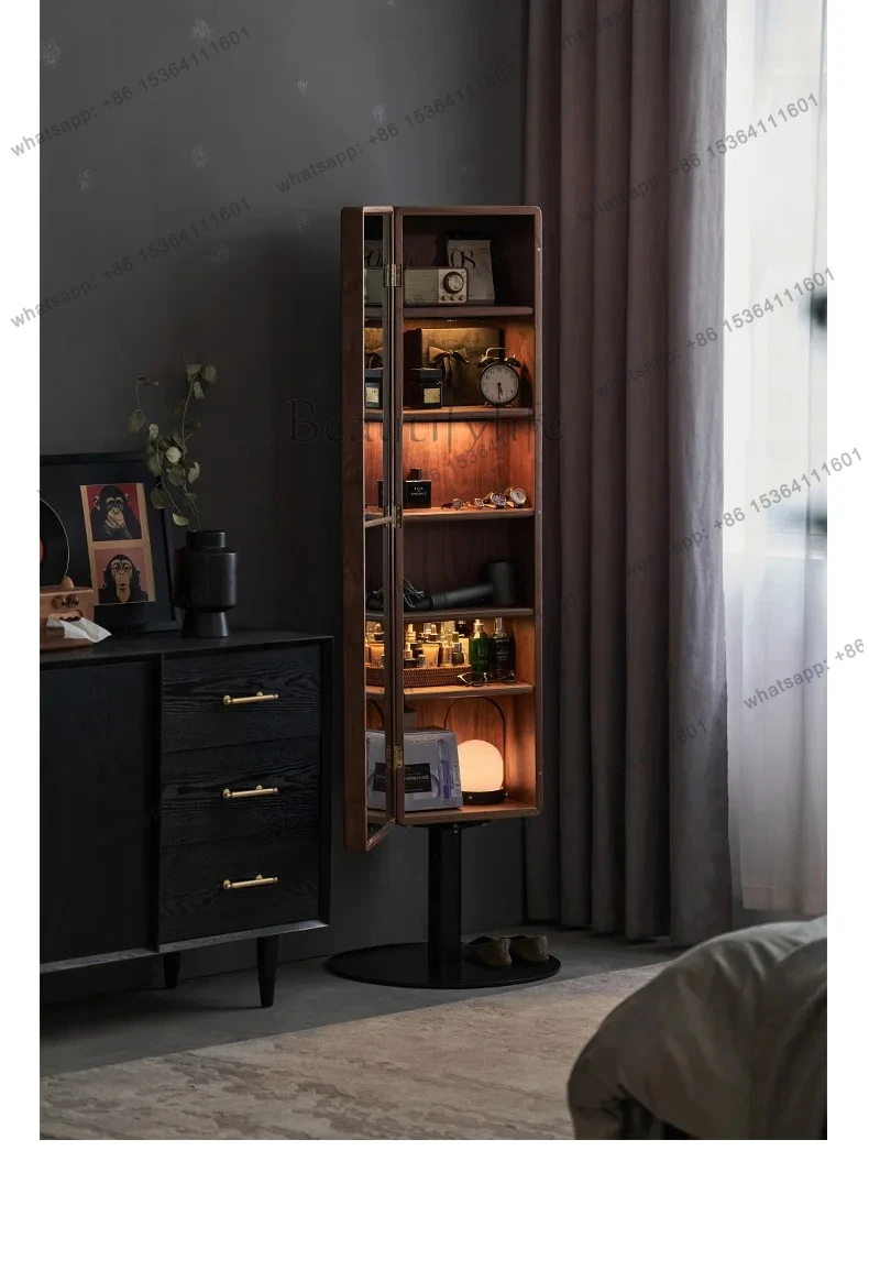 

Specchio integrale girevole per ingresso dal pavimento al soffitto in legno massello, semplice e moderno, in noce nera