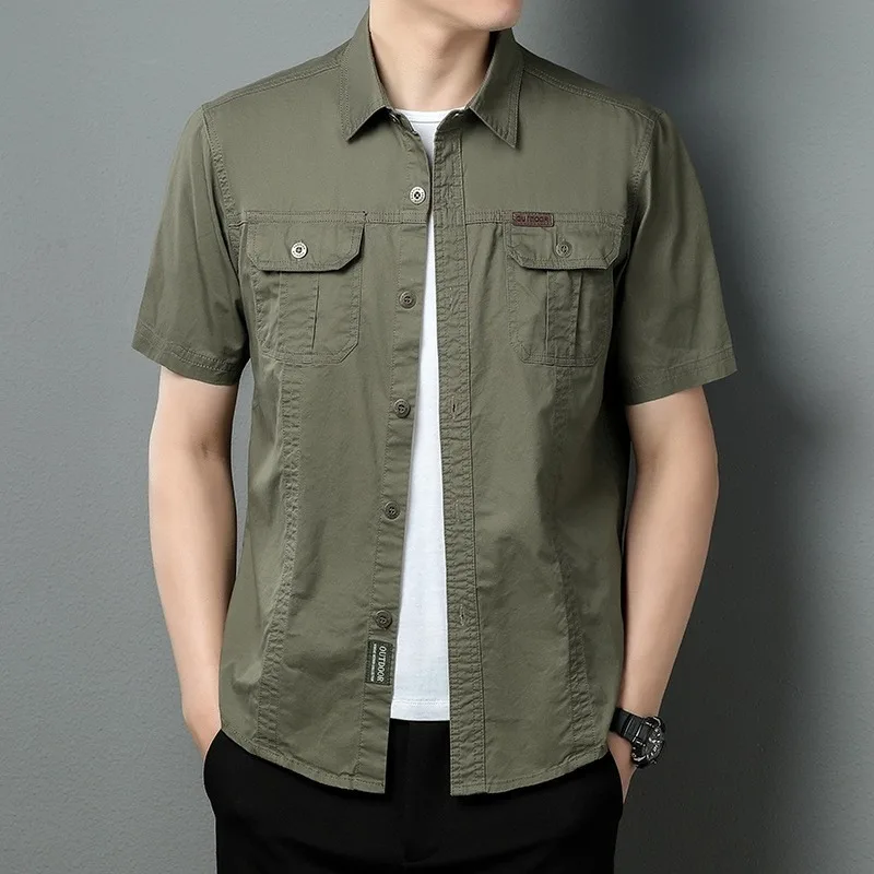 

Summer workwear short sleeved shirt men's new style lapel T-shirt loose youth business casual shirt
