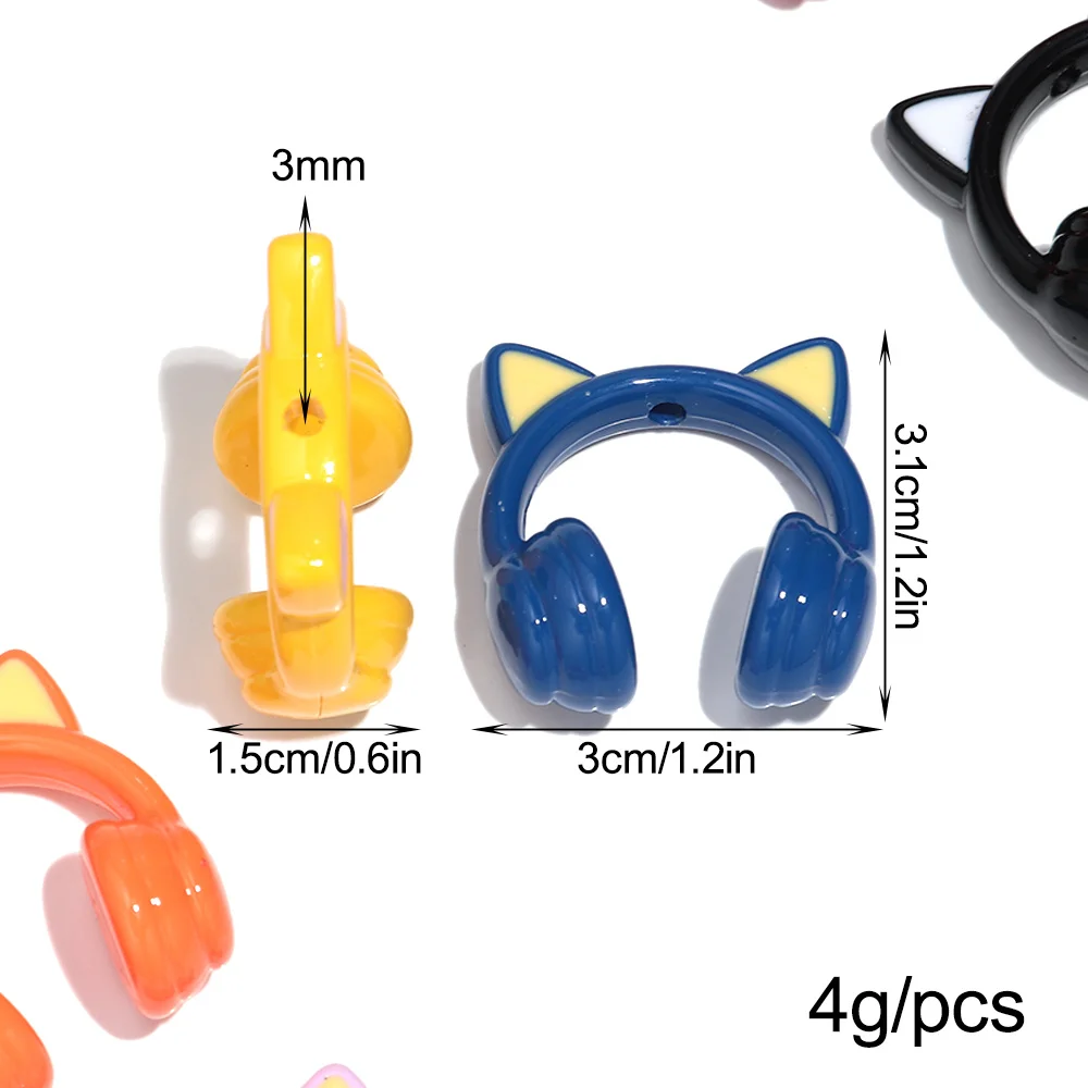 10Pcs Colorful Cat Ears Headphone Acrylic Loose Beads Charm For DIY Craft Keychain Necklace Pendant Accessories view 4