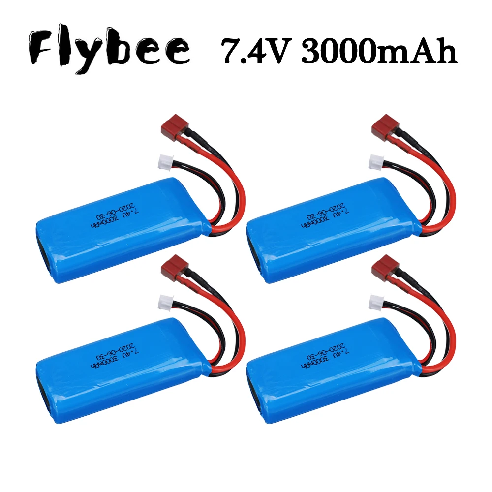 Batería Lipo mejorada de 7,4 V y 3000mAh para Wltoys 1/14 144001 RC, piezas de repuesto para coche de juguete, 2s, 7,4 V, enchufe T para piezas de batería 144001