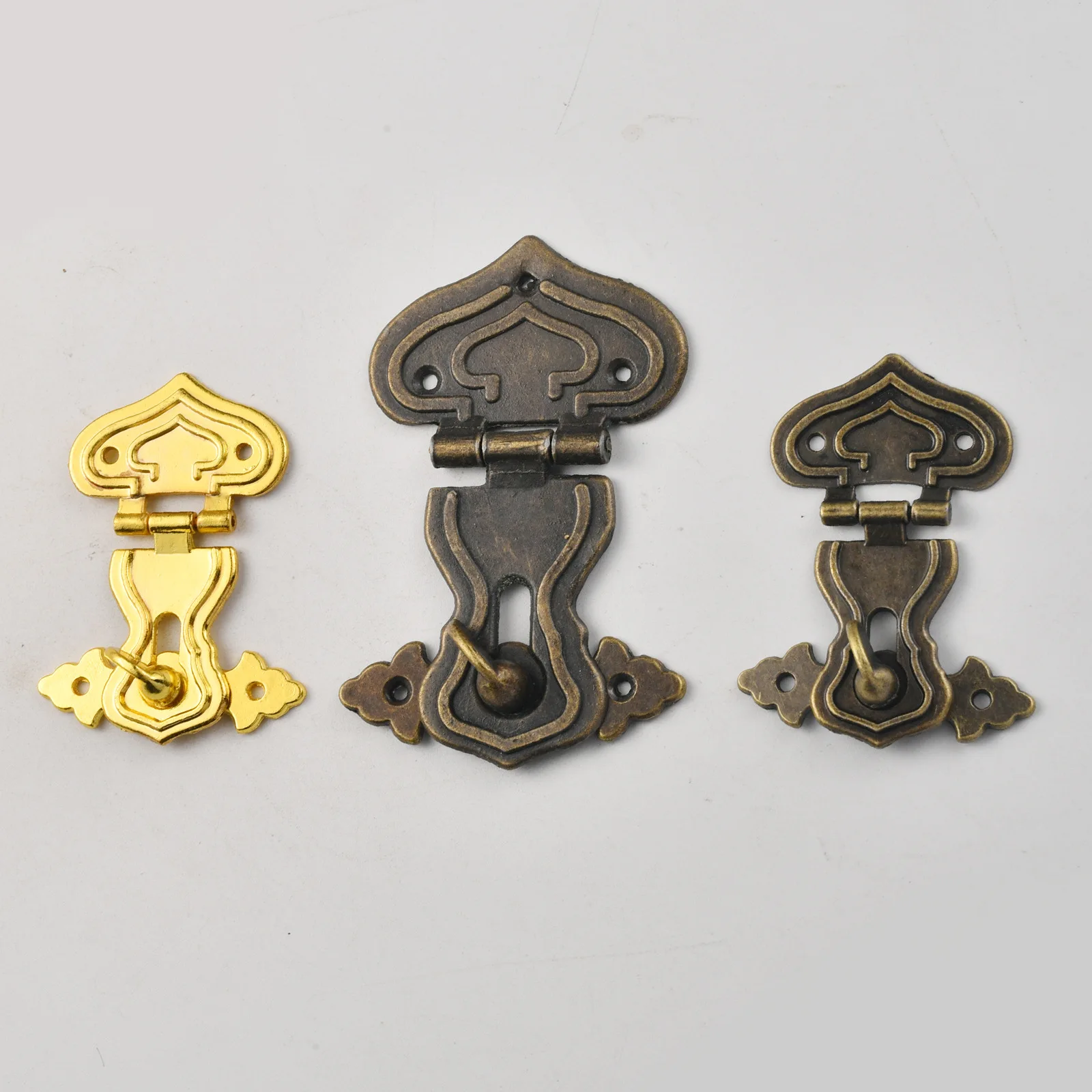 New Chinese style antique alloy gourd retro wooden black box hinge button luggage lock buckle