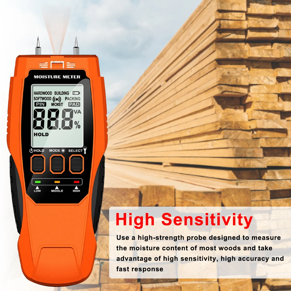 

Digital Wood Moisture Test Meter LCD Display with Backlight Timber Humidity Tester Wood Building Moisture Content Detector