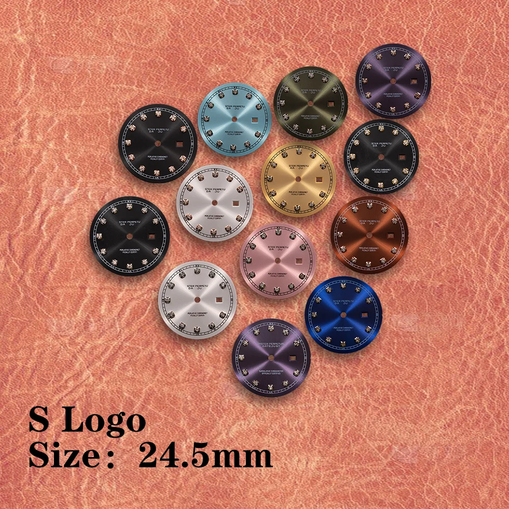 Esfera con logotipo S de 24,5 mm, esfera con diamantes NH05, calendario a las 3 en punto, adecuada para movimiento NH05, sin luminiscencia, accesorios de modificación de reloj.