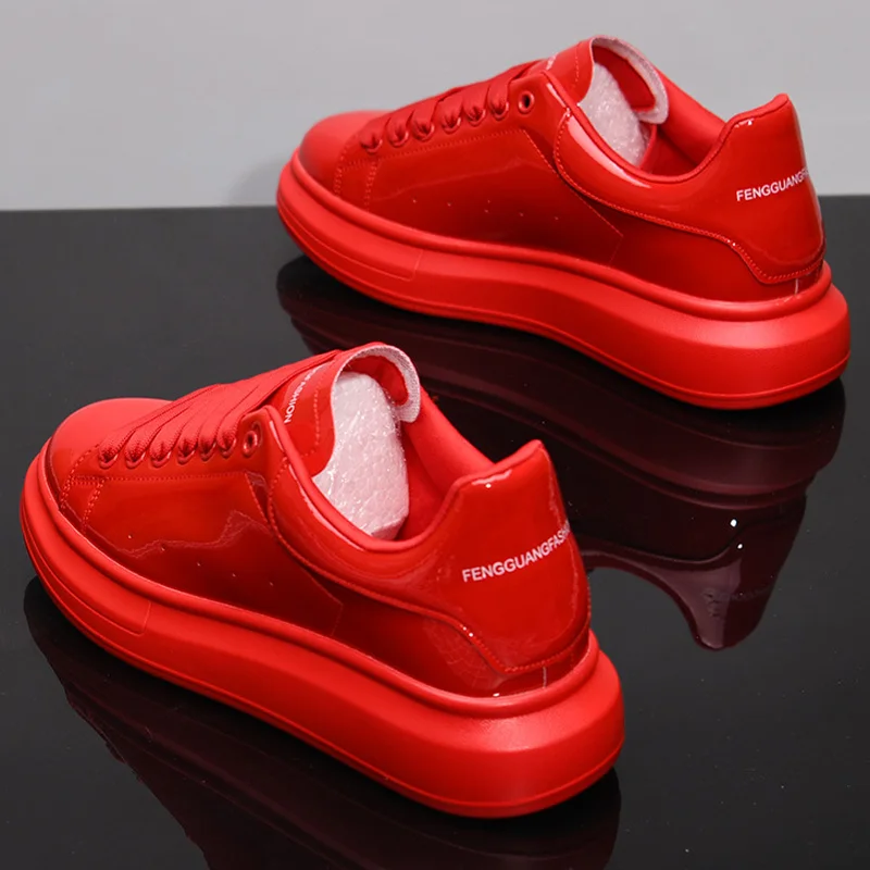 2024 Red Glossy Casual Shoes New Breathable Sports Men's Shoes Couples Casual Skateboard Shoes Women's Shoes