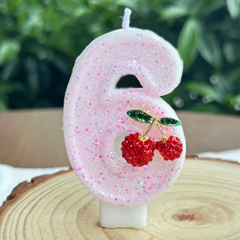 Creative High-end Sense Cute Pink Cherry Digital Children's Birthday Candle Decoration 0-9 Cake Digital Candle Party Atmosphere