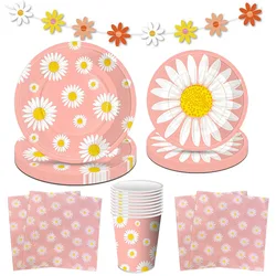 Daisy Birthday Party Tableware Paper Plates Cups Napkins Daisy Disposable Party Supplies for Girl Birthday Baby Shower Decors