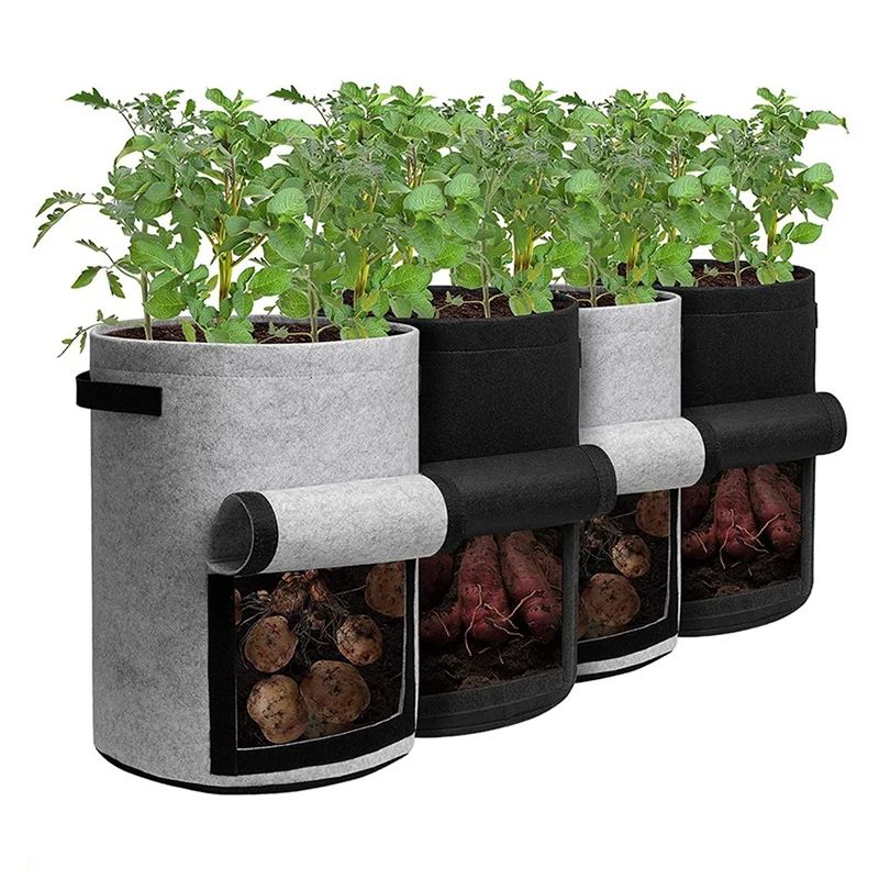 Potato Planting Bag With Lid 10 Gallons 4-Piece Flowerpot With Handle And Harvest Window, Suitable For Potatoes