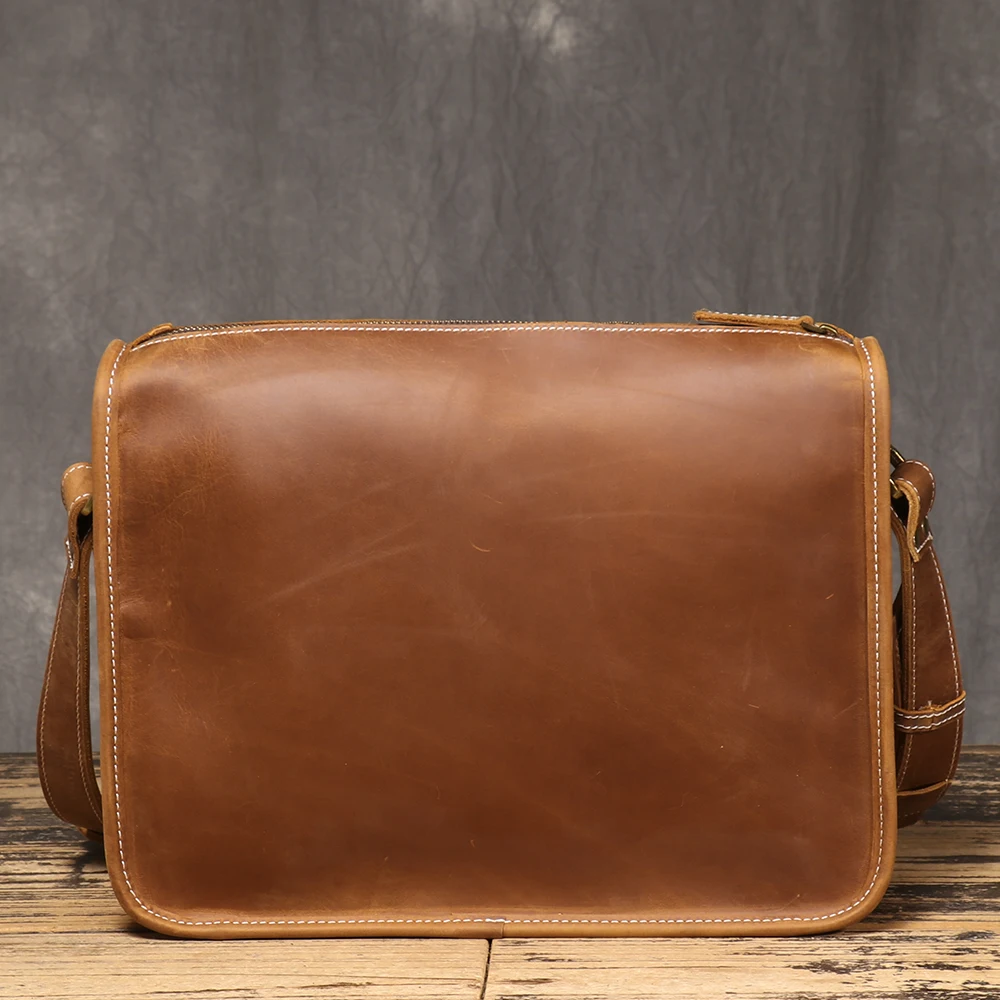 ROOG Classic Vintage Leather Crossbody Bag, Made From First-Layer Crazy Horse Cowhide, Fits A 13-Inch iPad.