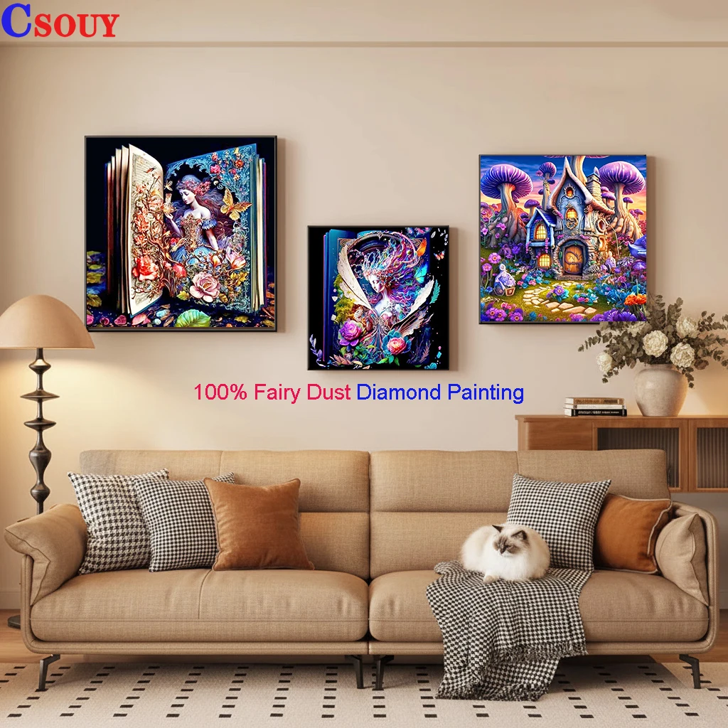 

Fairy Dust Square Drills Crystal Full AB 5D Diy Diamond Painting Cross Stitch Book Fair Embroidery Mosaic Home Decor Needlework