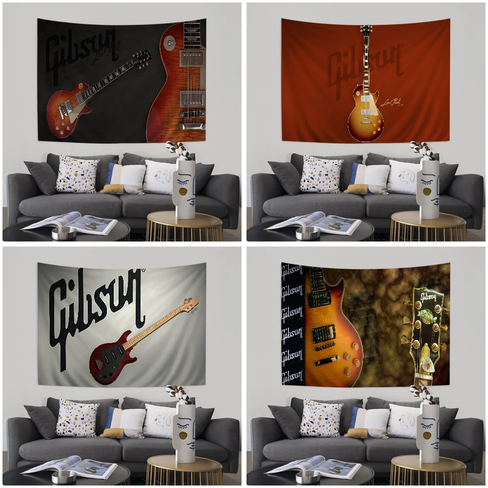 

Gibson Guitar Logo Printed Large Wall Tapestry Cheap Hippie Wall Hanging Bohemian Wall Tapestries Mandala Home Decor