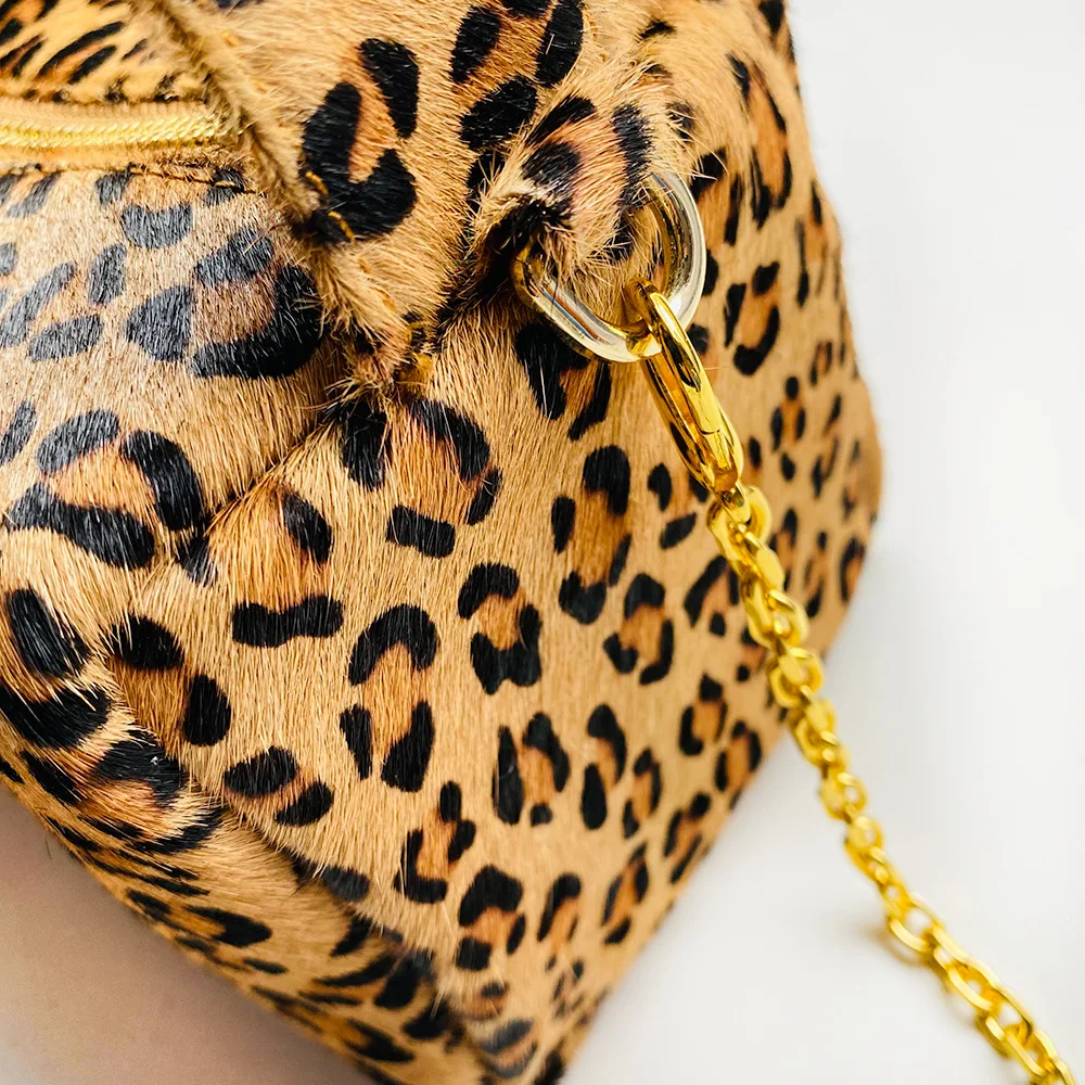 100% Horsehair box bag Wild leopard print single shoulder crossbody bag for women 2024 new winter woolen bag