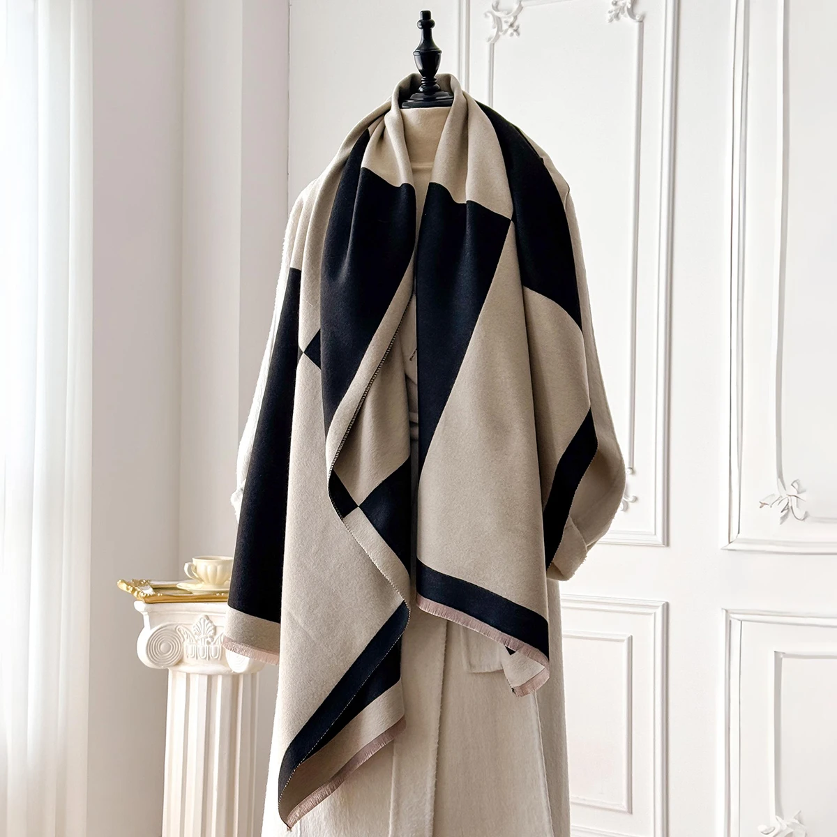 Lenço de caxemira de imitação de moda feminina inverno: quente luxo pashmina xale grosso envoltório, lenço multiuso bufanda echarpe ponc