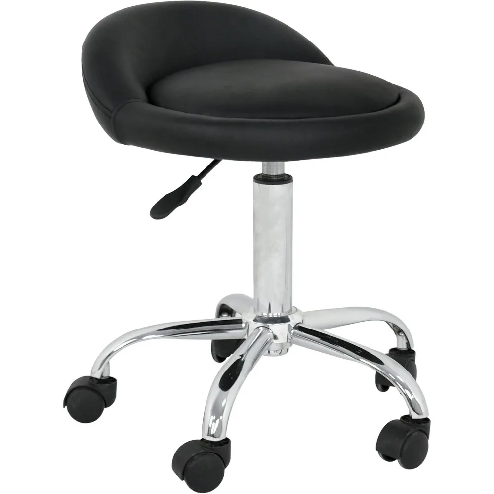 Adjustable Height Hydraulic Rolling Swivel Salon Stool Chair, Tattoo Facial Massage Spa Medical Stool with Backrest Wheels Black