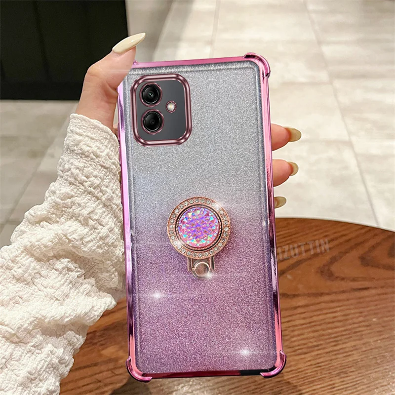 Gorgeous Round Jewelry Glitter Luxury Ring Phone Holder Case On For Samsung Galaxy A04e Girl Woman Used Anti-knock Stand Cover