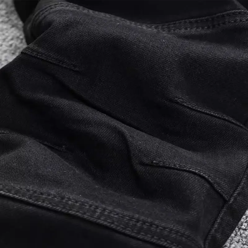 High Street Fashion Men Jeans Black Stretch Slim Fit Spliced Designer Biker Jeans Homme Patched Hip Hop Denim Pencil Pants Men