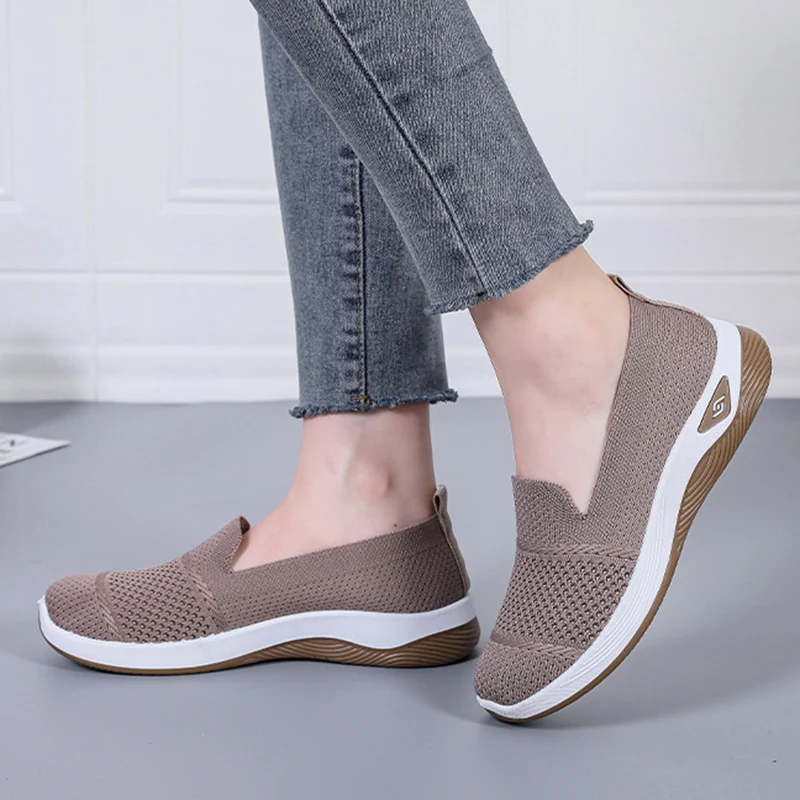 2026 Atmungsaktive Keilabsatz-Loafer für Damen, Frühling/Sommer, Slip-On, gestrickte Sportschuhe, rutschfeste, weiche Sohle, Walkingschuhe für Damen – Detail 12