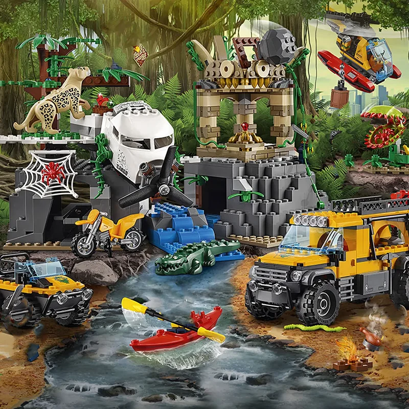 City Series Building Blocks  Jungle Exploration Site Forest Adventure Children's Birthday Gift Assembling Toys