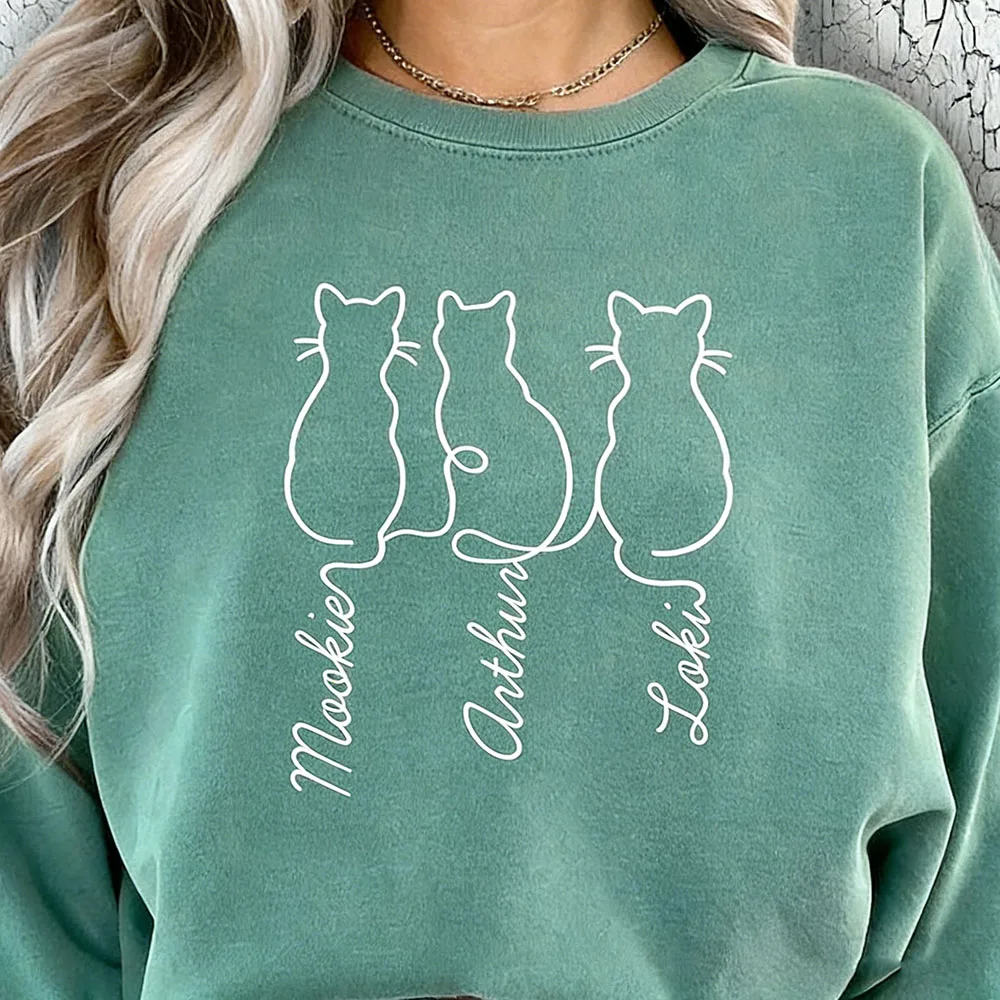 

Толстовка с круглым вырезом с рисунком кошки на заказ, дышащая мягкая ткань, персонализированная одежда с животным принтом, идеальный подарок для кошки, мамы