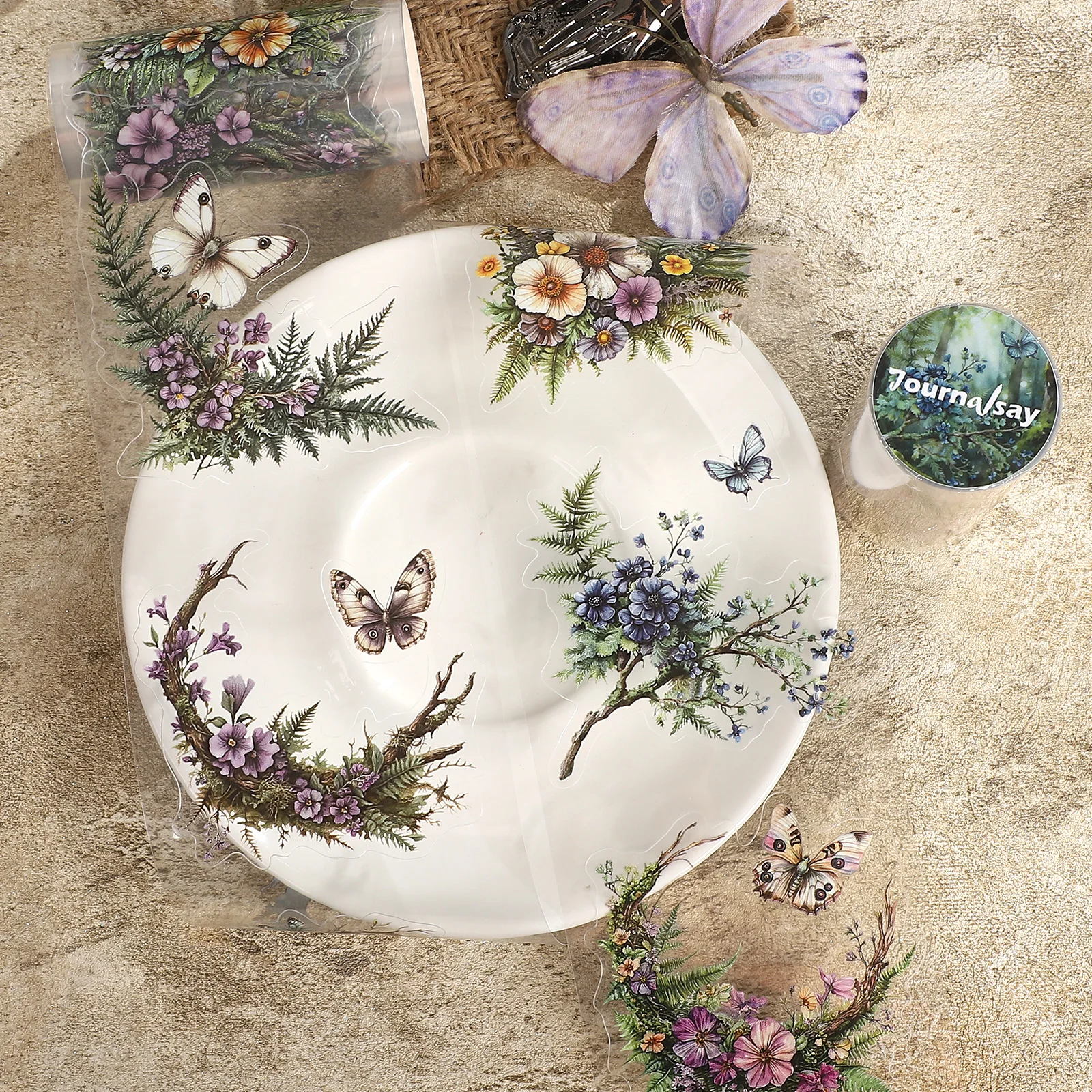 80mm*200cm Vintage Plant Flower Butterfly Landscape PET Tape Creative DIY Journal Material Collage Scrapbooking Stationery