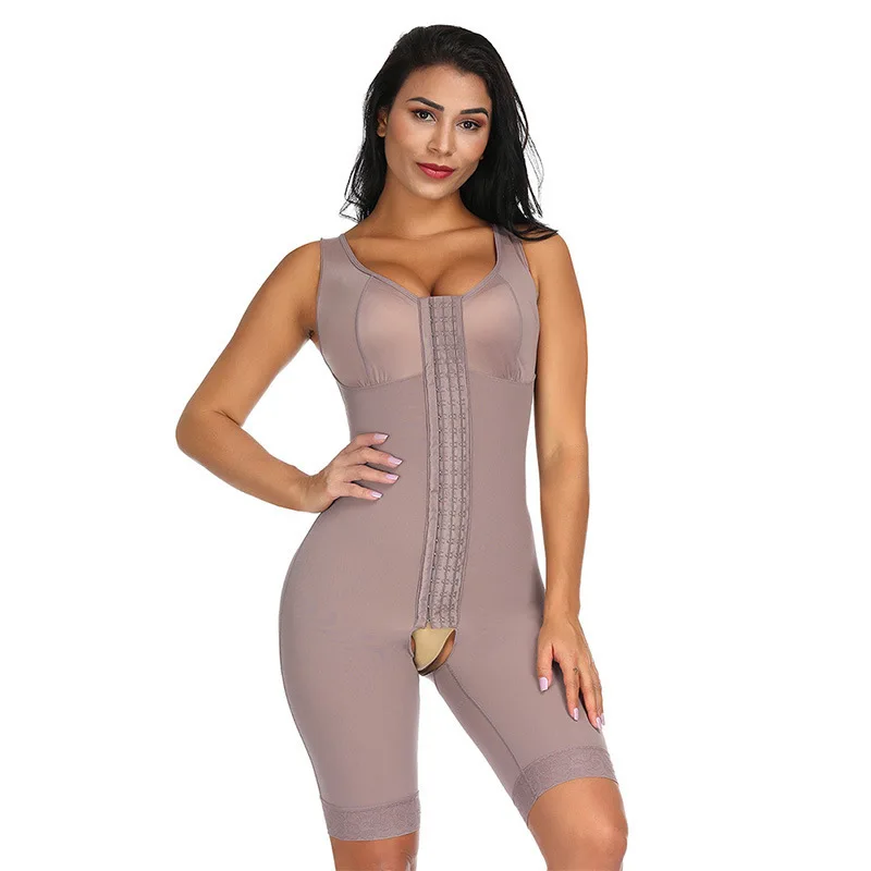 Sleeveless Hook Eye Open Crotch Full Body Shaper High Compression Tummy Tuck Control Shapewear Lace Trim Shapewear Bodysuit