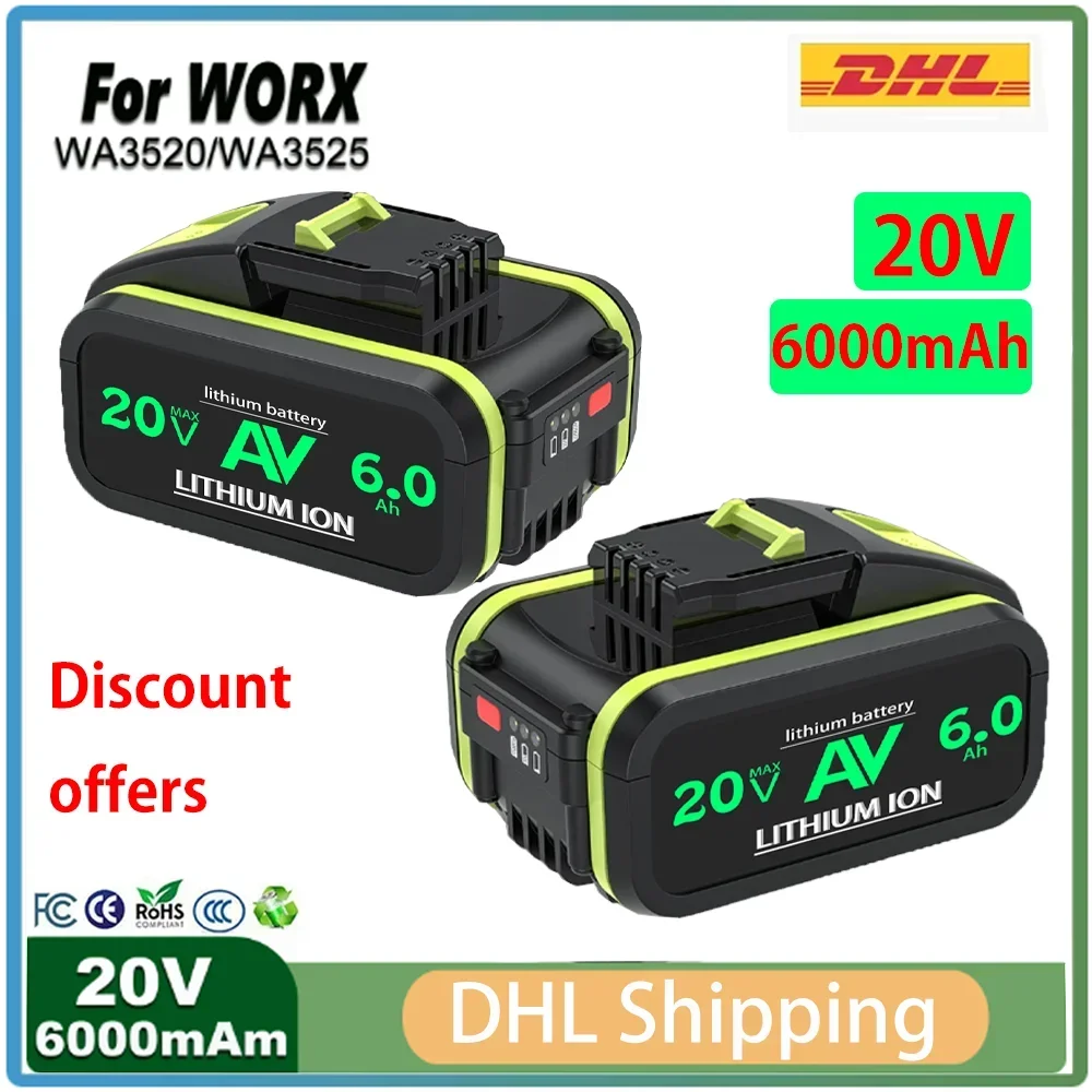 New 6000mAh Battery For Worx WA3553 20V 21V Cordless Power Tool Battery WA3572 WA3553 WX390 WA3551 WX176 WX178 Spare Batteriies