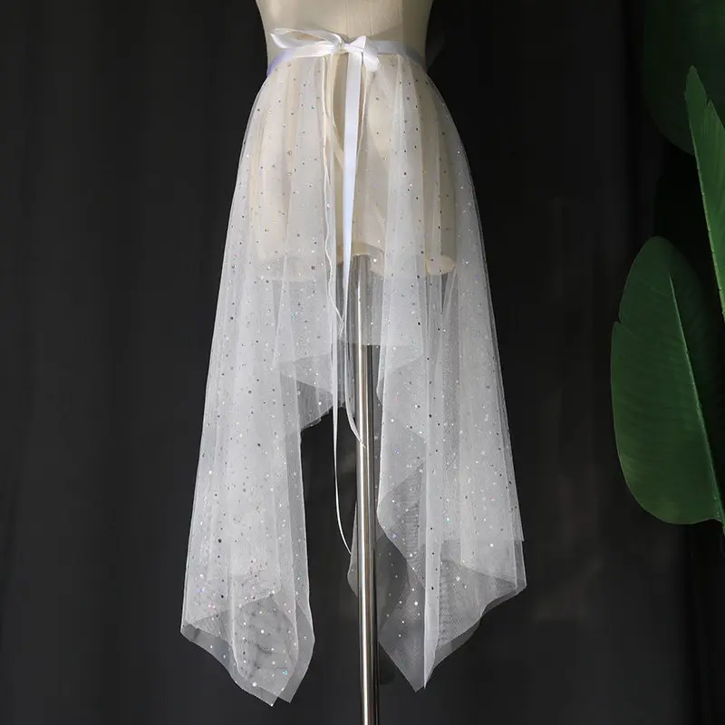 Original Shining Stars Irregular Mesh Fairy Skirt New Spring Summer Women Lace-up High Waist Mid-length A-line Lolita Overskirt
