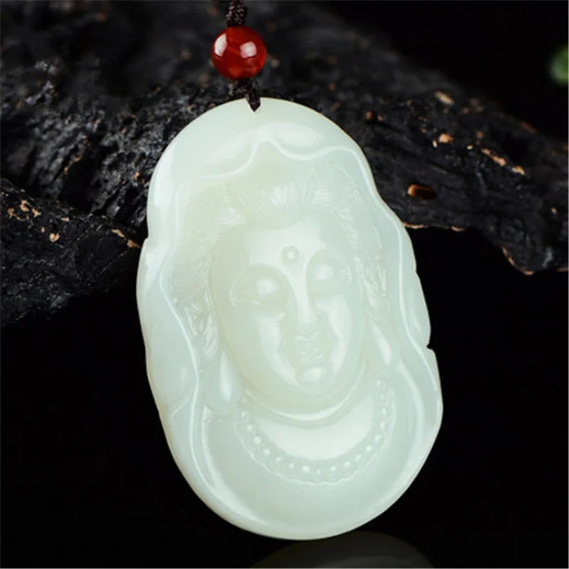 Hotan , White Guanyin Bodhisattva Men's Pendant, Jade Amulet