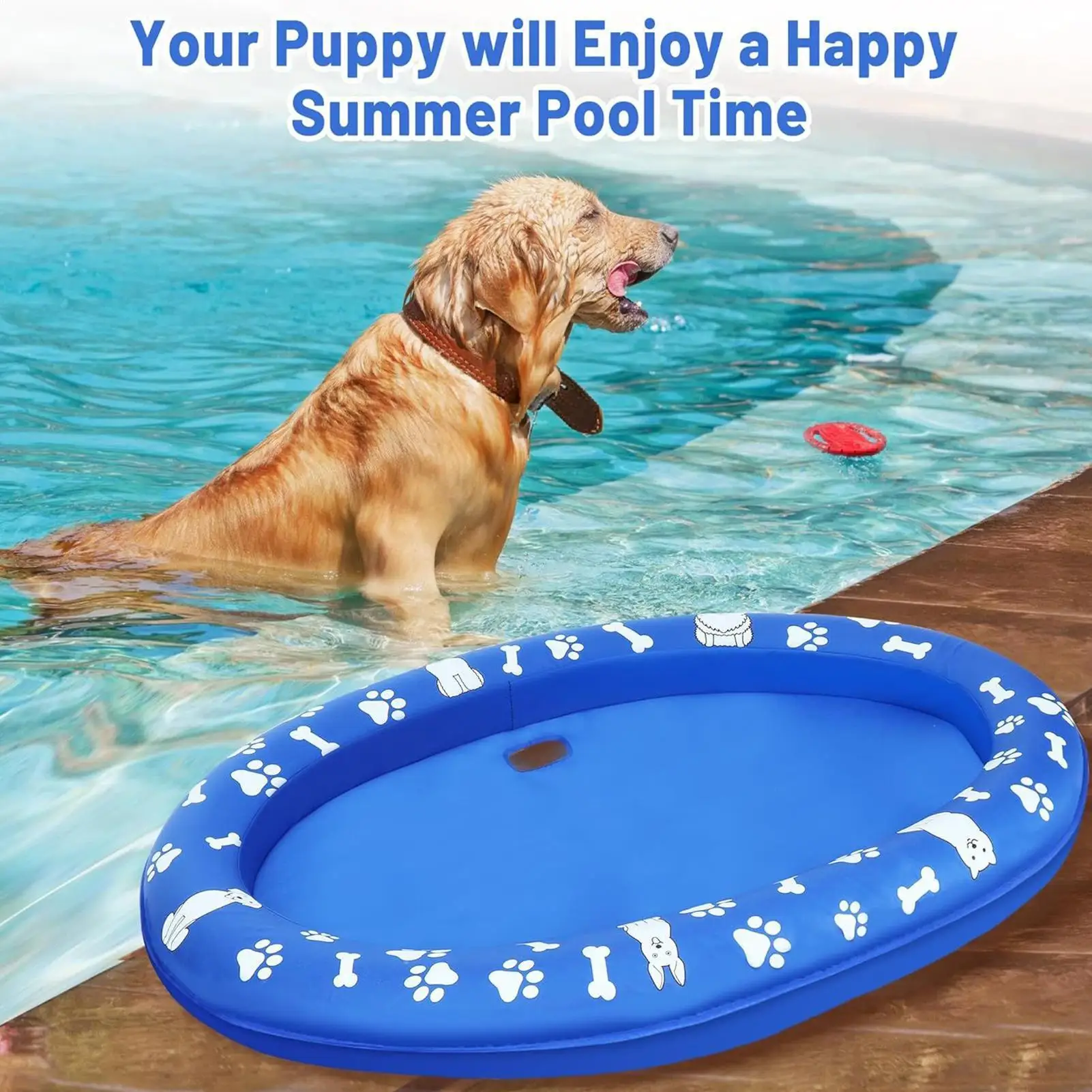 Hundeschwimmer für Pool, aufblasbares Hundefloß für Pool, schwimmendes Wasserspielzeug, Heimtierbedarf für große, mittelgroße und kleine Welpen, Schwimmsee