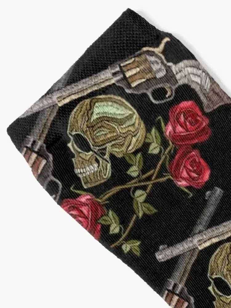 Embroidery skull crossed guns and roses Socks fashionable gifts Socks For Man Women's