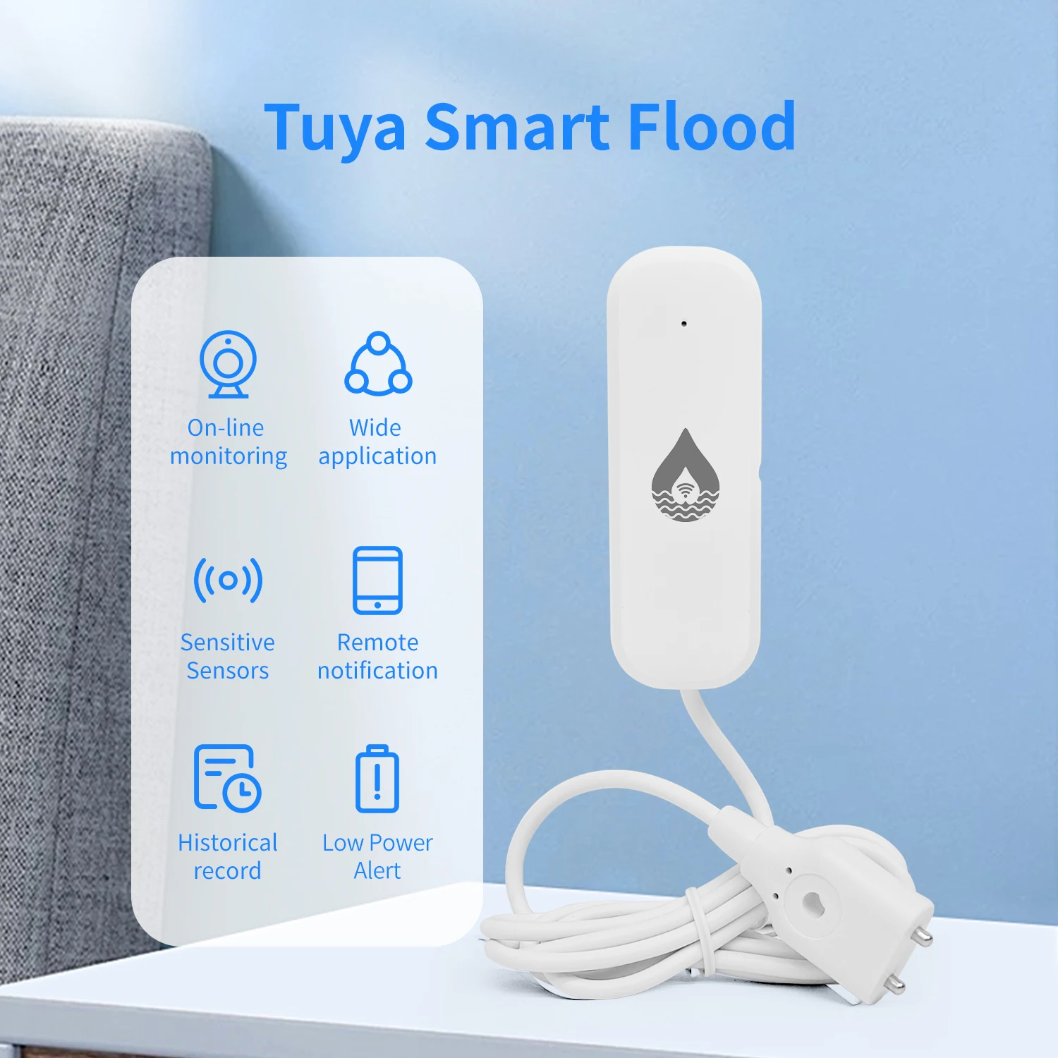 Tuya – capteur de fuite d'eau WiFi/Zigbee, application Smart Life, surveillance à distance, alarme d'inondation, sécurité domestique Alexa et Google Home