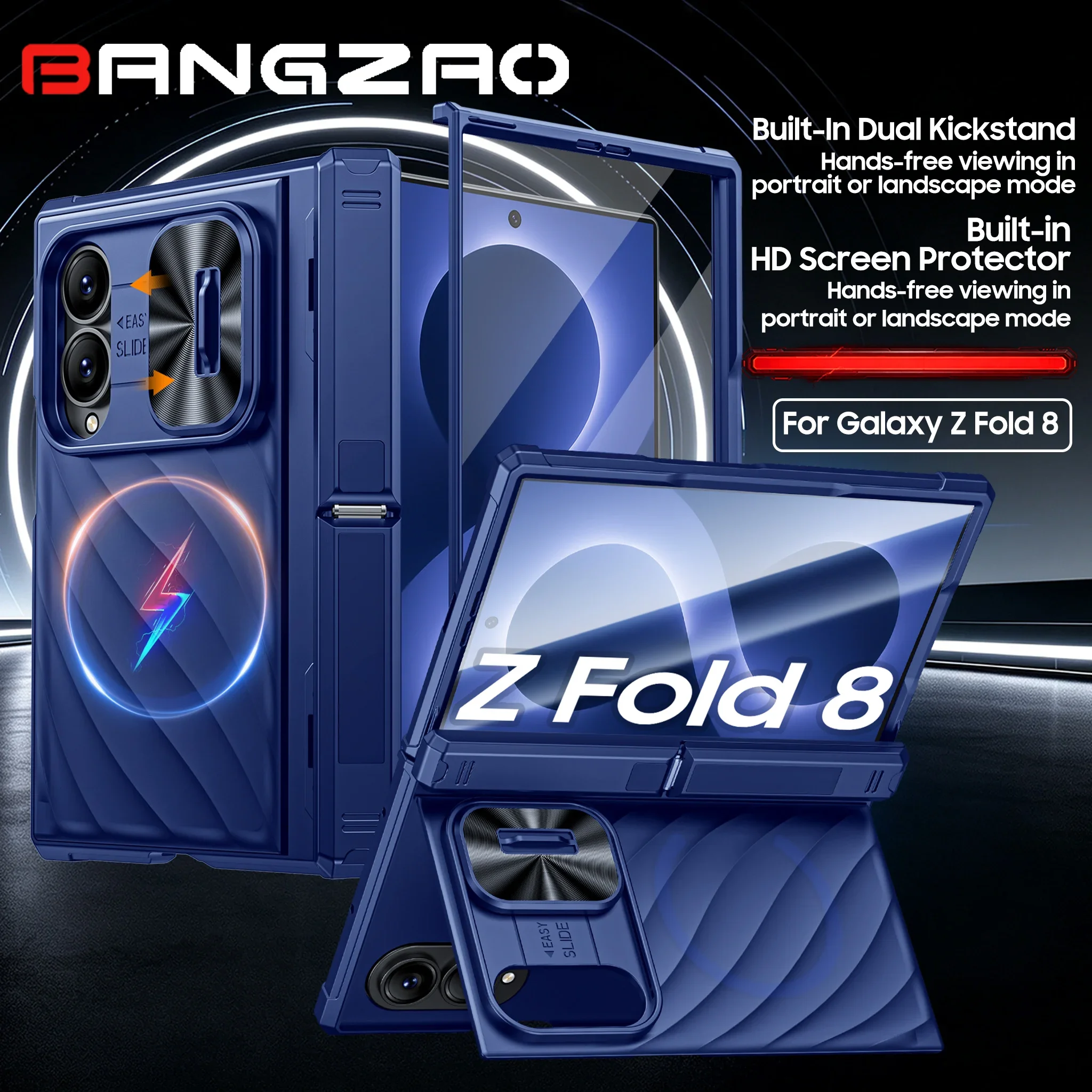 Build inTempered Glass Screen Protector, with Magnetic,Slim Translucent Matte for Samsung Galaxy Fold 8 Case-Blue
