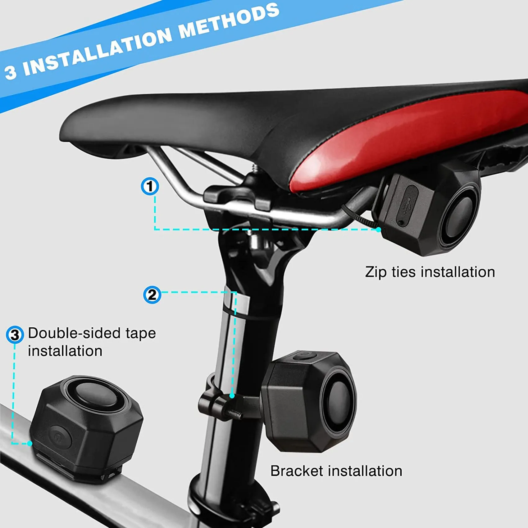 USB Rechargeable Bike Alarm with Remote, 110DB Loud Wireless Anti Theft Vibration Motion Sensor Vehicle Security Alarm