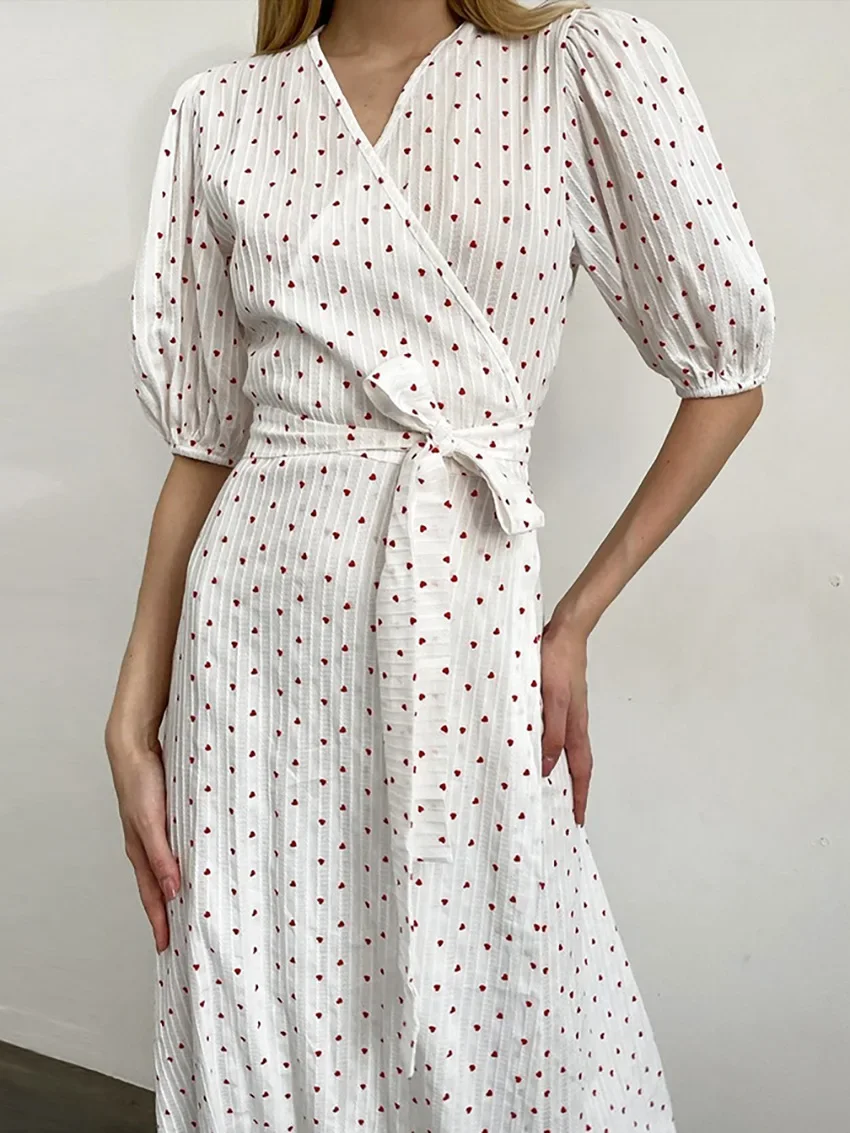 

French-style Design with Bow Tie, New Floral Print Versatile Slim-fitting Long Dress for Women