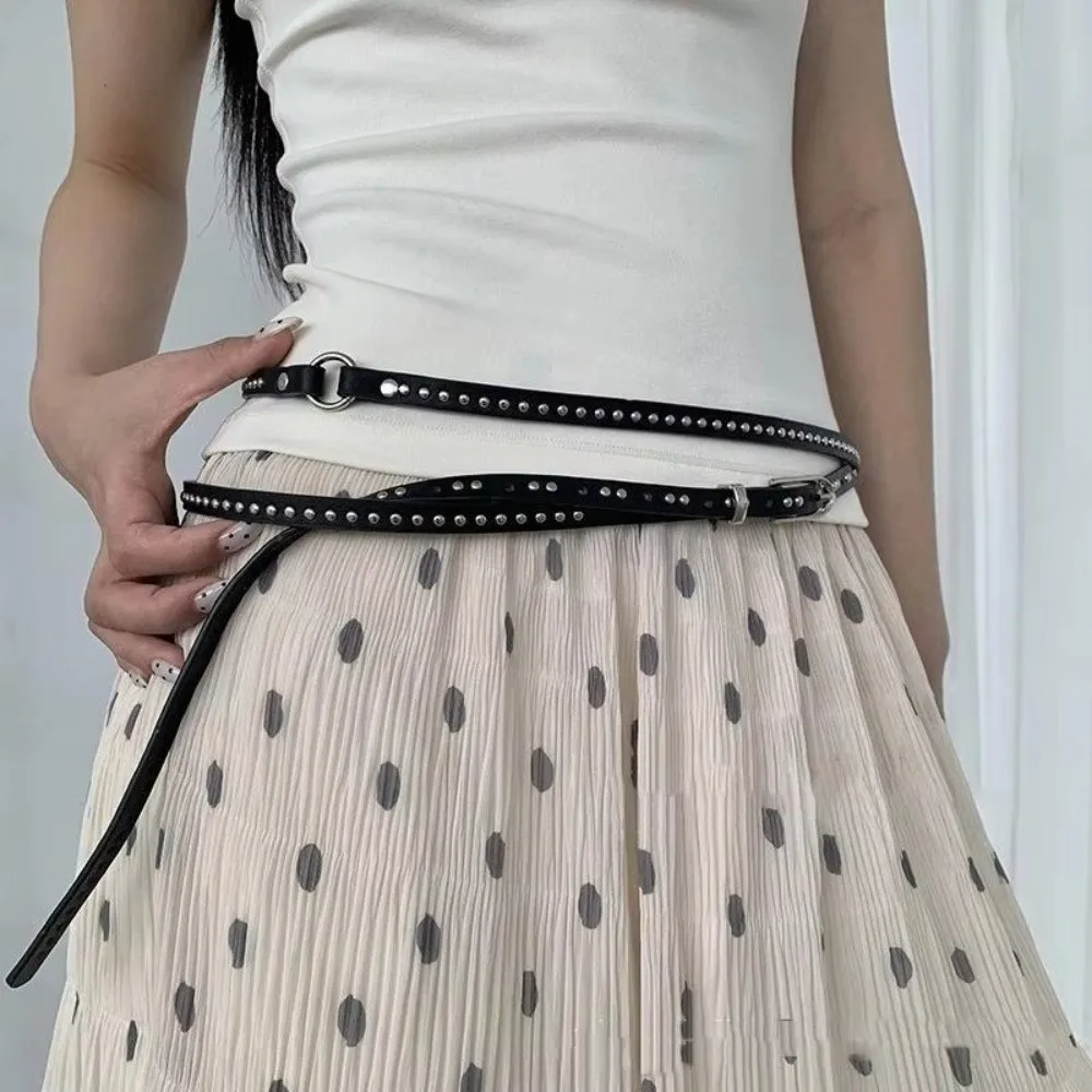 

Новый тонкий ремень Y2k в стиле панк с заклепками, готический пояс, поясной ремень из искусственной кожи для джинсов, платьев, юбок, ремни с металлической пряжкой для женщин