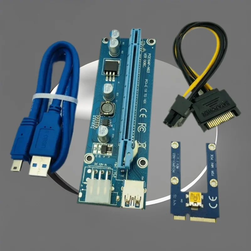 Ver006C PCIE Riser 6Pin PCIe 1X إلى 16X Express Riser Card Graphic PCIE موسع 60 سم USB 3.0 كابل SATA إلى 6Pin Power للتعدين