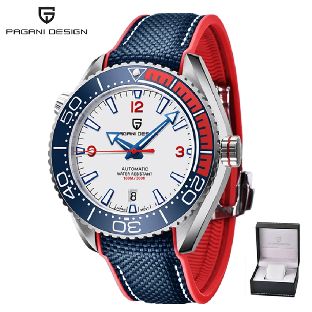 PAGANI تصميم الرجال الفاخرة الفولاذ المقاوم للصدأ ساعة ميكانيكية الياقوت الزجاج ساعة أوتوماتيكية العلامة التجارية العليا مقاوم للماء 100 متر الرجال الساعات