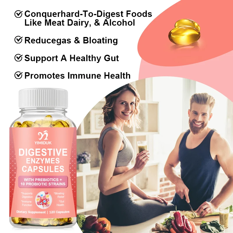 Digestive Enzymes Plus Prebiotic and Probiotic Supplements Vegan Formula for Better Digestion and Promotes Lactose Absorption