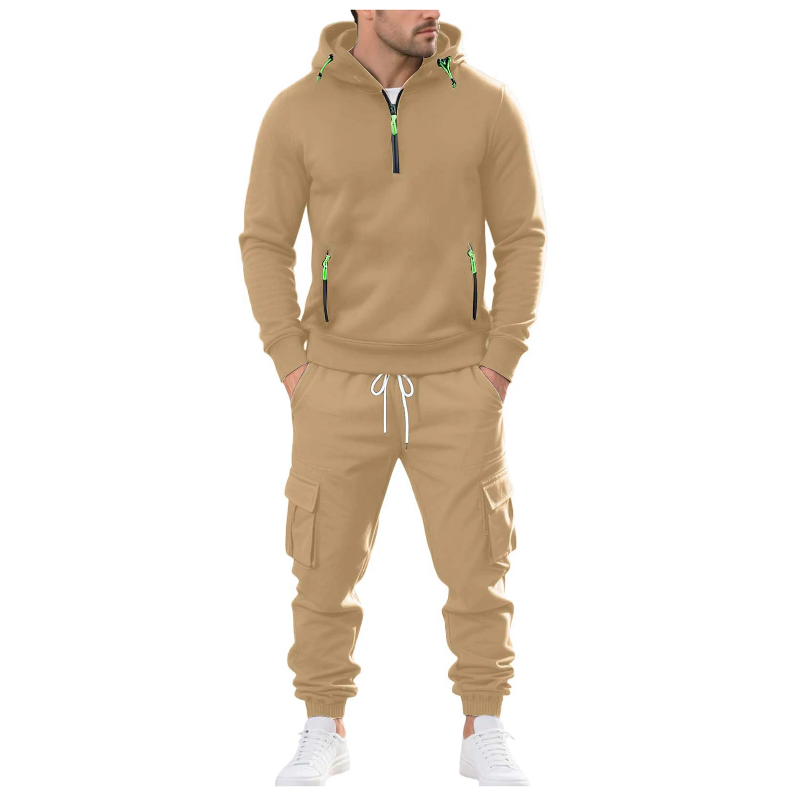 

Man's 3 Piece Suit Men's Loose Fitting Multiple Pockets Fleece Lined Hooded Sweatshirt Cargo Pants Sportswear Casual Tuxedo Men
