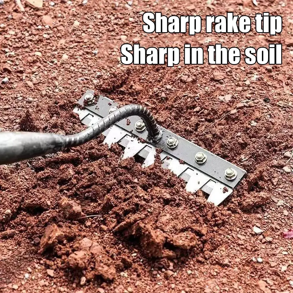 5/6/7/8 Teeth Iron Gardening Hoe Weeding Rake Farm Tool Grasping Raking Loosening Soil Nail Rake Tool Artifact Harrow Farm Too