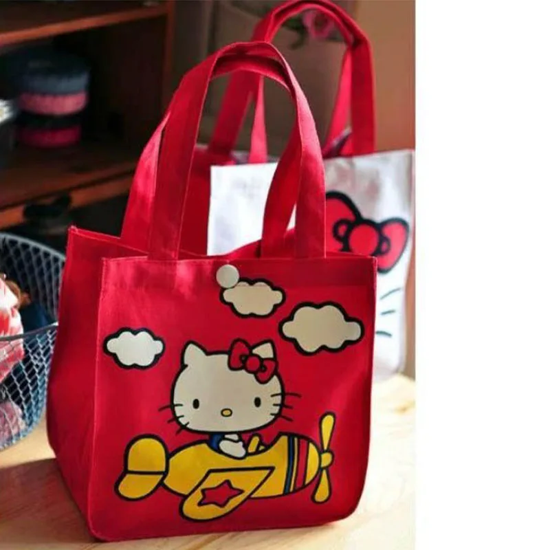 Kawaii Sanrio Hello Kitty Tote Canvas Bag Cartoon Anime Cute Women\'s Portable Lunch Bag Waterproof Cute Handbag Gifts Girls Toys