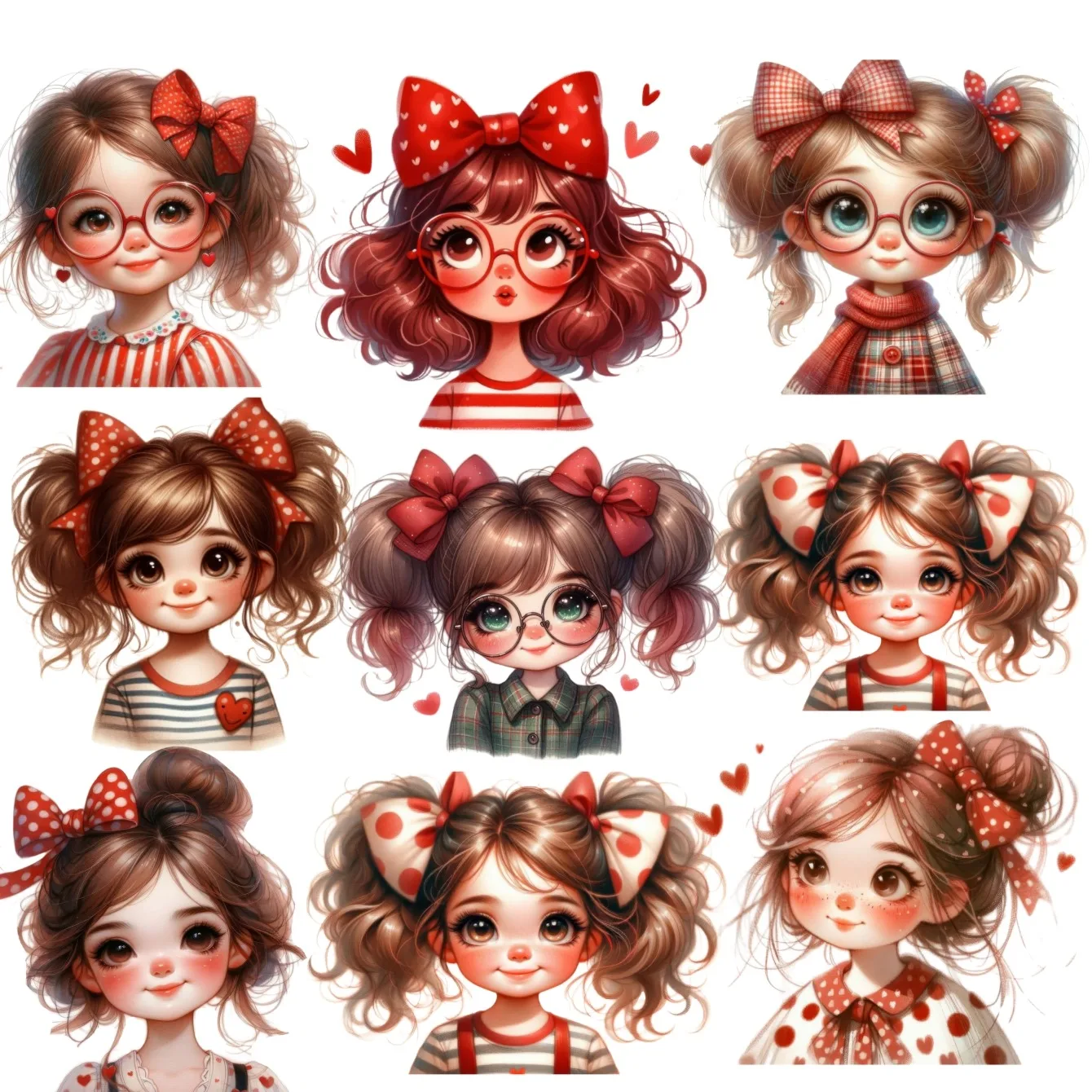 17pcs Cute bow, ponytail, big eyed girl Stickers for Car Styling waterproof Bike Motorcycle Phone book Travel Luggage Decals