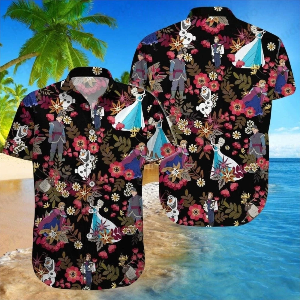 ديزني عيد الميلاد جديد أولاف المائية قميص هاواي صيفي الرجال والنساء قصيرة الأكمام زر حتى قميص عادية شاطئ قميص هاواي صيفي #6