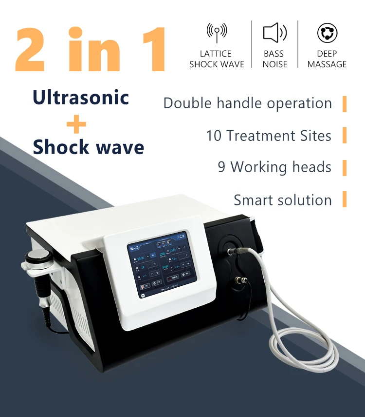 Portable 2 in 1 ultrasound Therapy Air pressure shockwave machine for treating sports injury and chronic pain with 2 handles