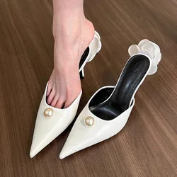 Scarpe da donna con punta a punta francese scarpe da donna con fiore di perle tacchi alti eleganti décolleté con tacco a spillo Slip on pantofole alla moda